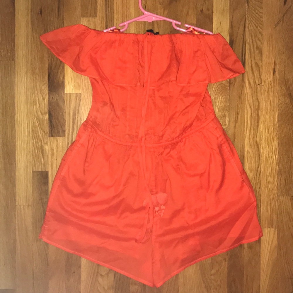 Red j crew strapless romper